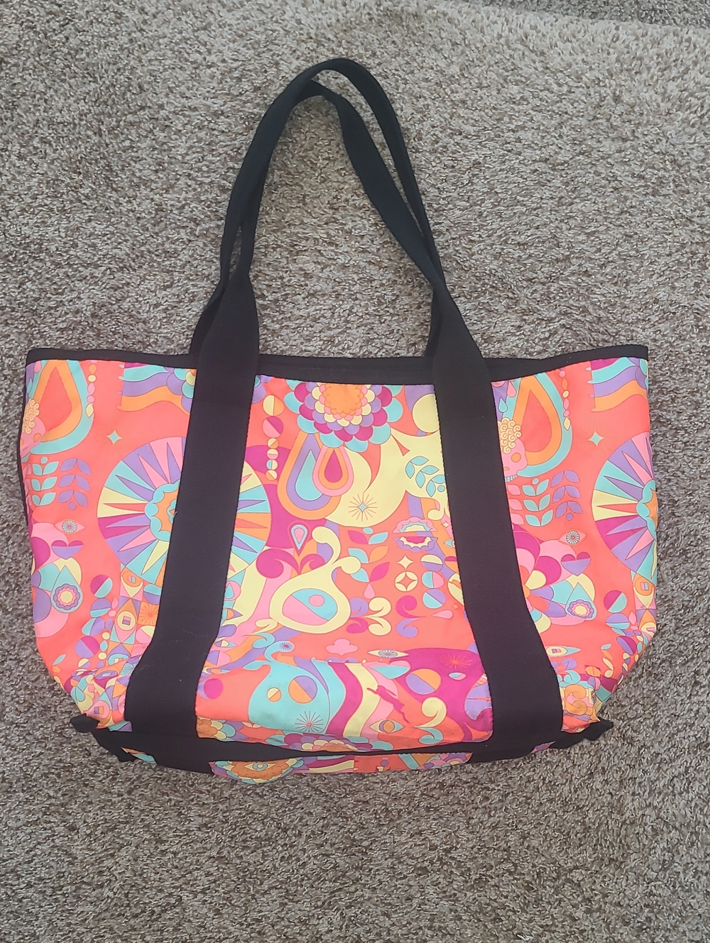 amika Multicolor Retro Floral Print Tote with Black Straps